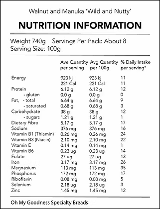 OMG - Organic Manuka and Walnut Gluten Free [740g] - [Frz/Sliced] In Store/Click & Collect Only