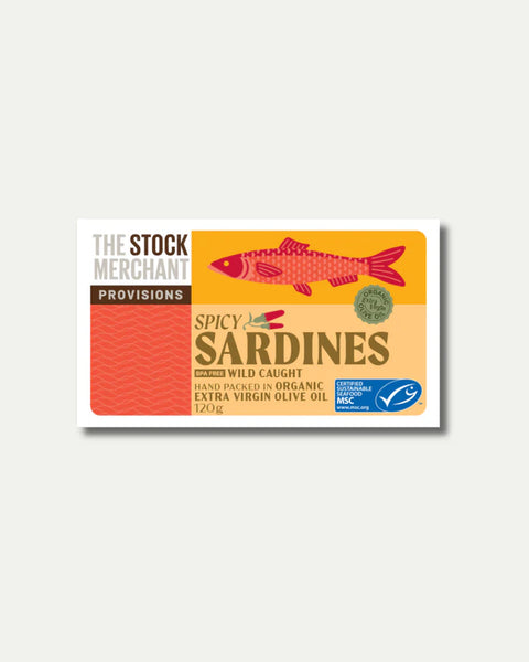 The Stock Merchant - Wild Caught Sardines in Organic Extra Virgin Olive Oil [Spicy] - [120g]