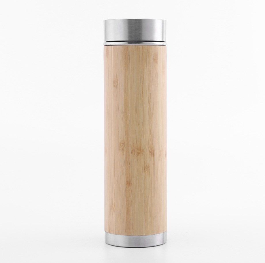 Bamboo Insulated Bottle With Tea Strainer 450ml + Free Neoprene Cover