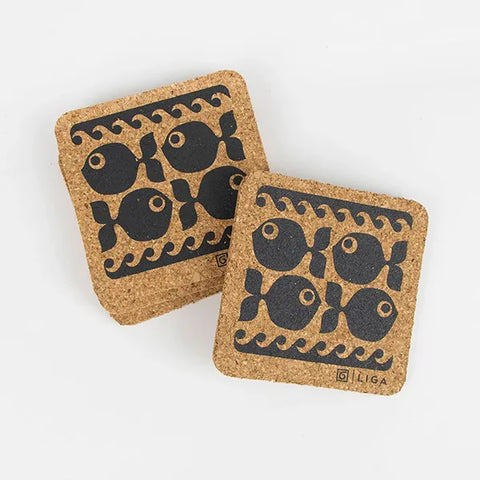 Naturally Harvested Cork Drinks Coasters - Fish [x4]